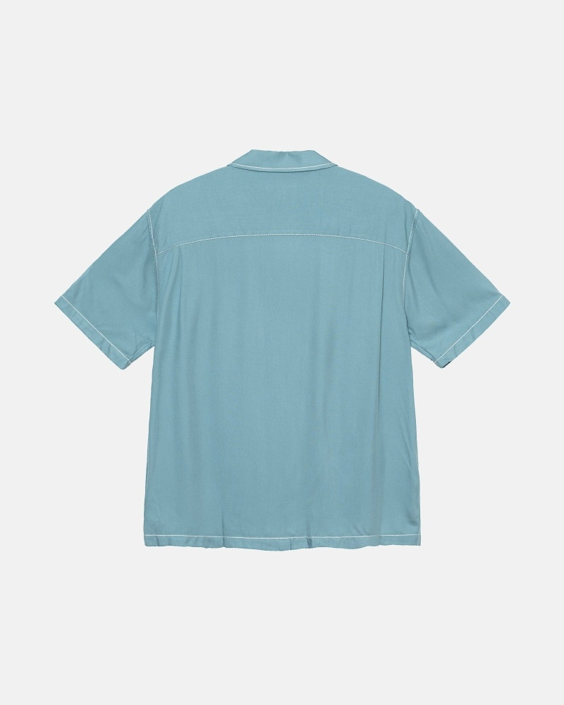 Blue Stussy Contrast Pick Stitched Men's Shirts | USA000300