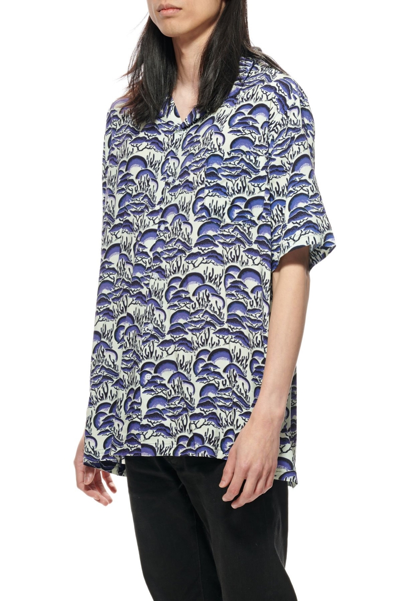 Blue Stussy Coral Pattern SS Men's Shirts | USA000301