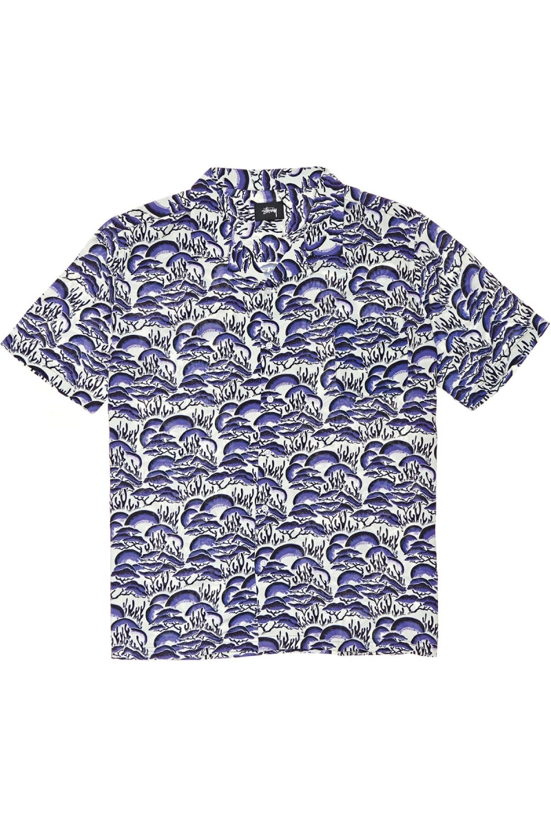 Blue Stussy Coral Pattern SS Men\'s Shirts | USA000301