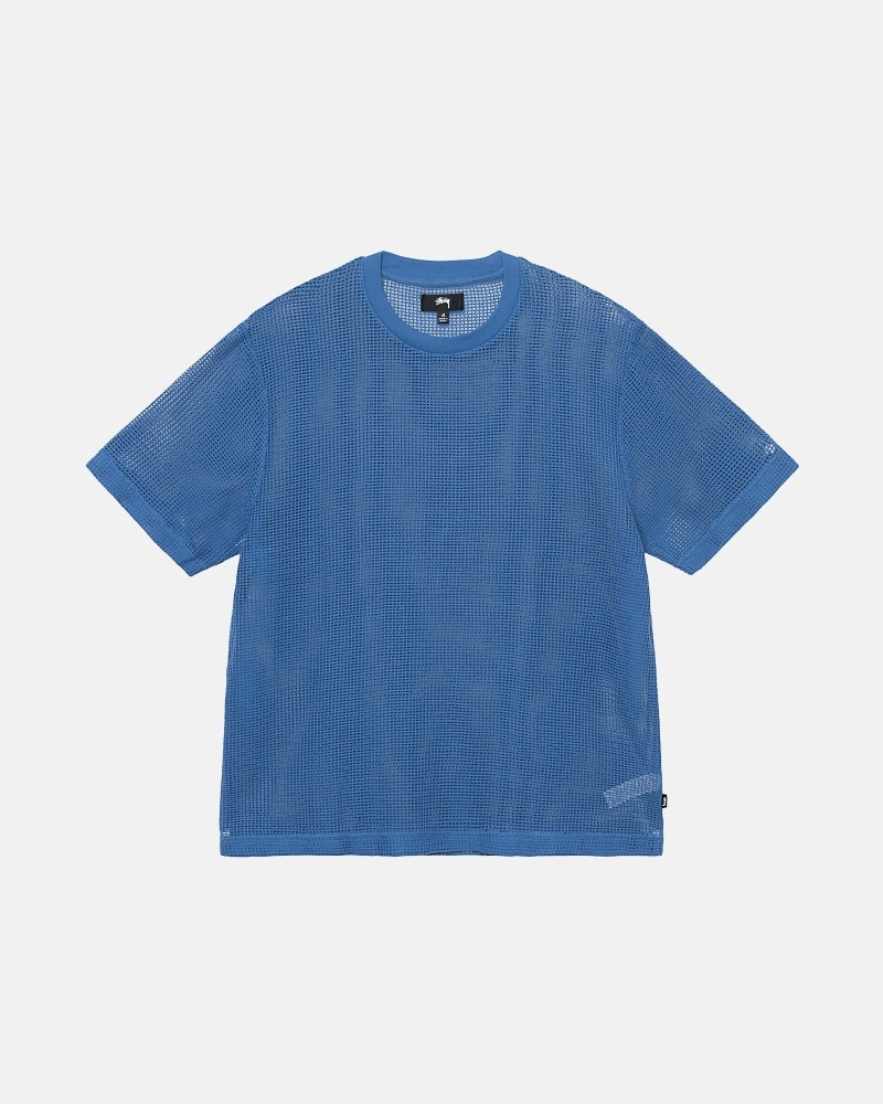 Blue Stussy Cotton Mesh Ss Crew Men\'s T Shirts | USA000142