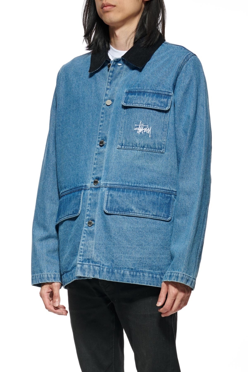 Blue Stussy Denim Chore Coat Men's Jackets | USA000335