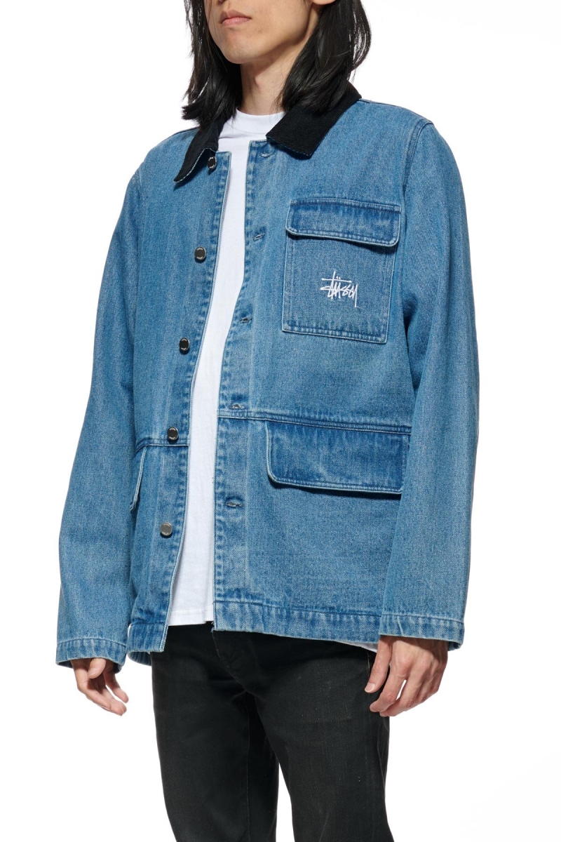 Blue Stussy Denim Chore Coat Men's Jackets | USA000335