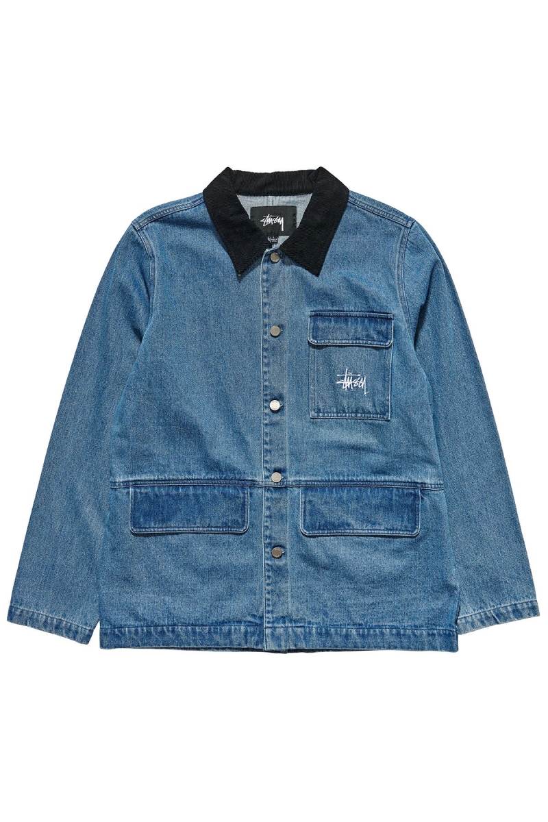 Blue Stussy Denim Chore Coat Men\'s Jackets | USA000335