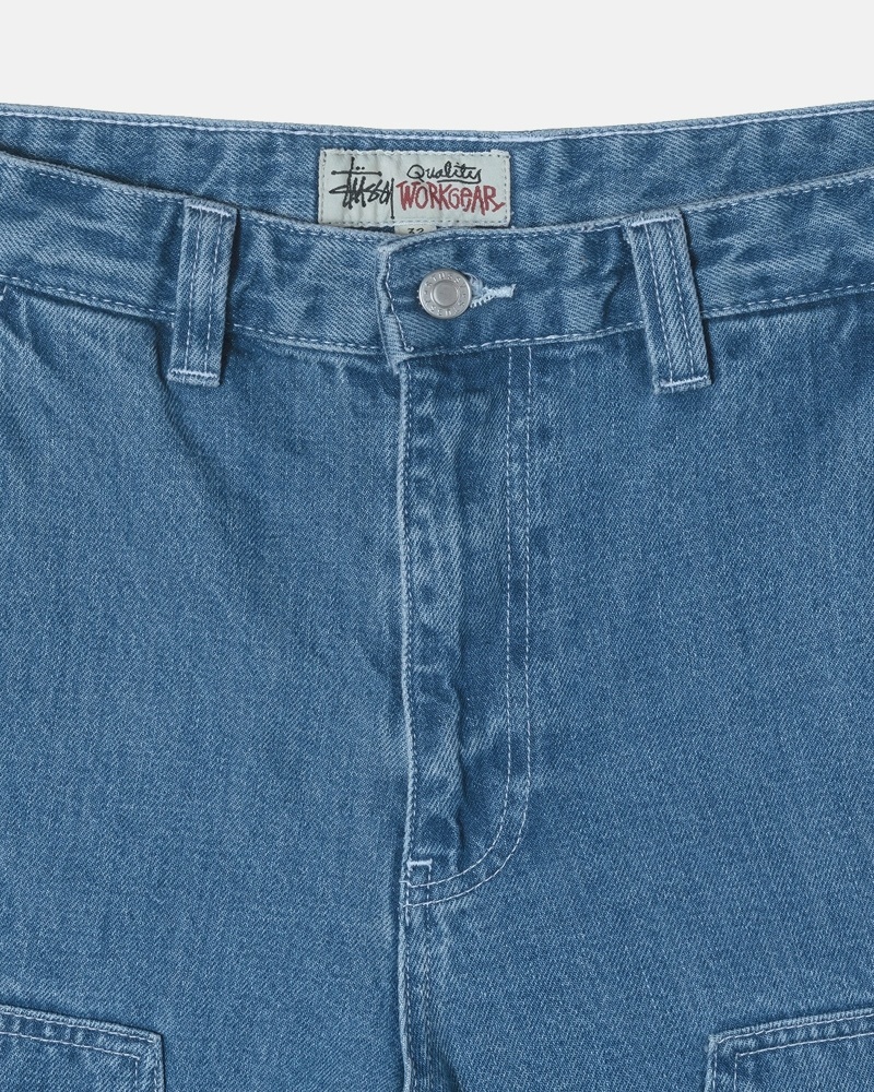 Blue Stussy Denim Men's Work Pants | USA000556