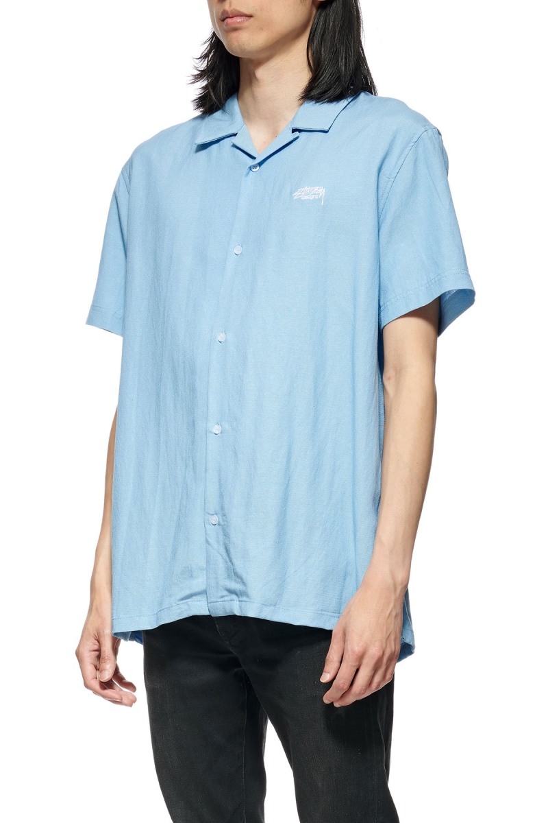 Blue Stussy Designs Linen SS Men's Shirts | USA000302