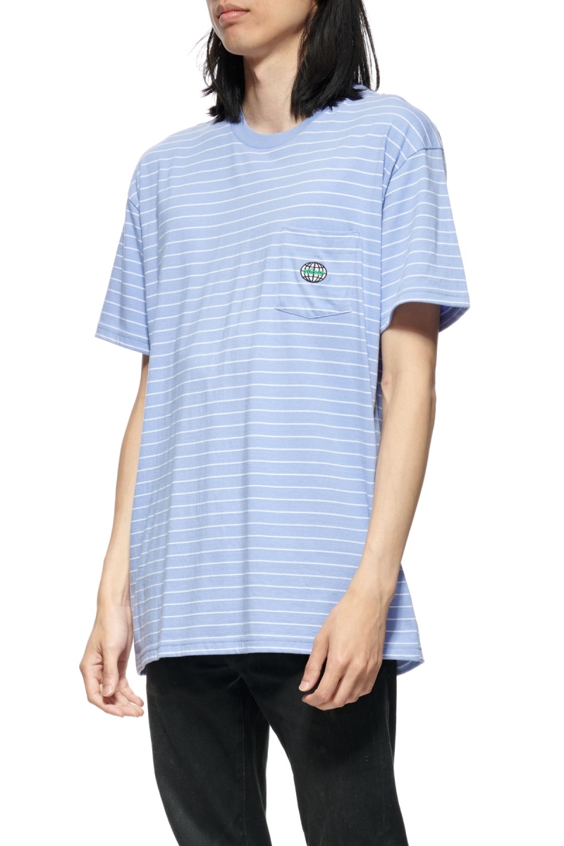 Blue Stussy Dig Stripe SS Pocket Men's T Shirts | USA000162