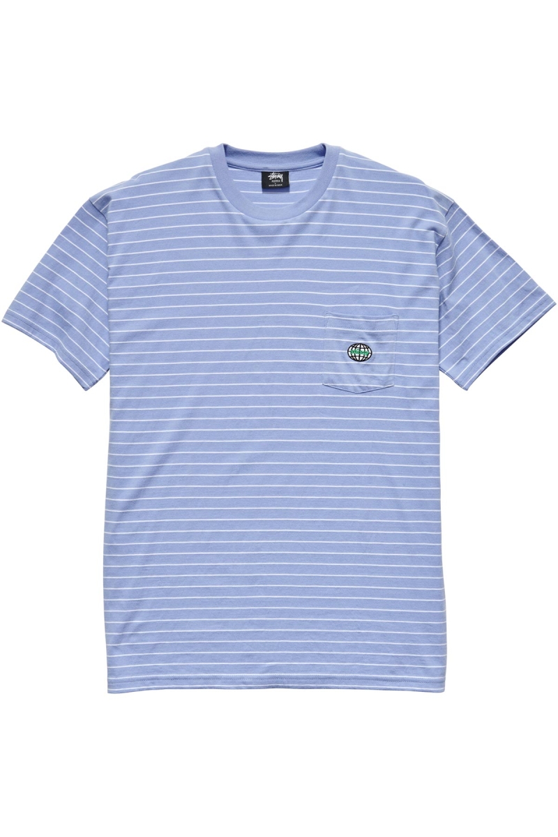 Blue Stussy Dig Stripe SS Pocket Men\'s T Shirts | USA000162