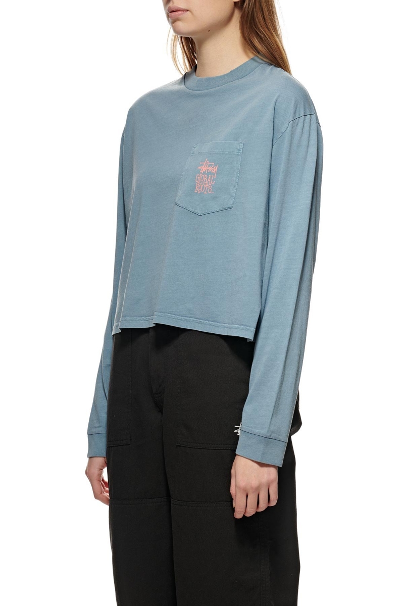 Blue Stussy Graffiti Pigment LS Boxy Women's Sweatshirts | USA000922