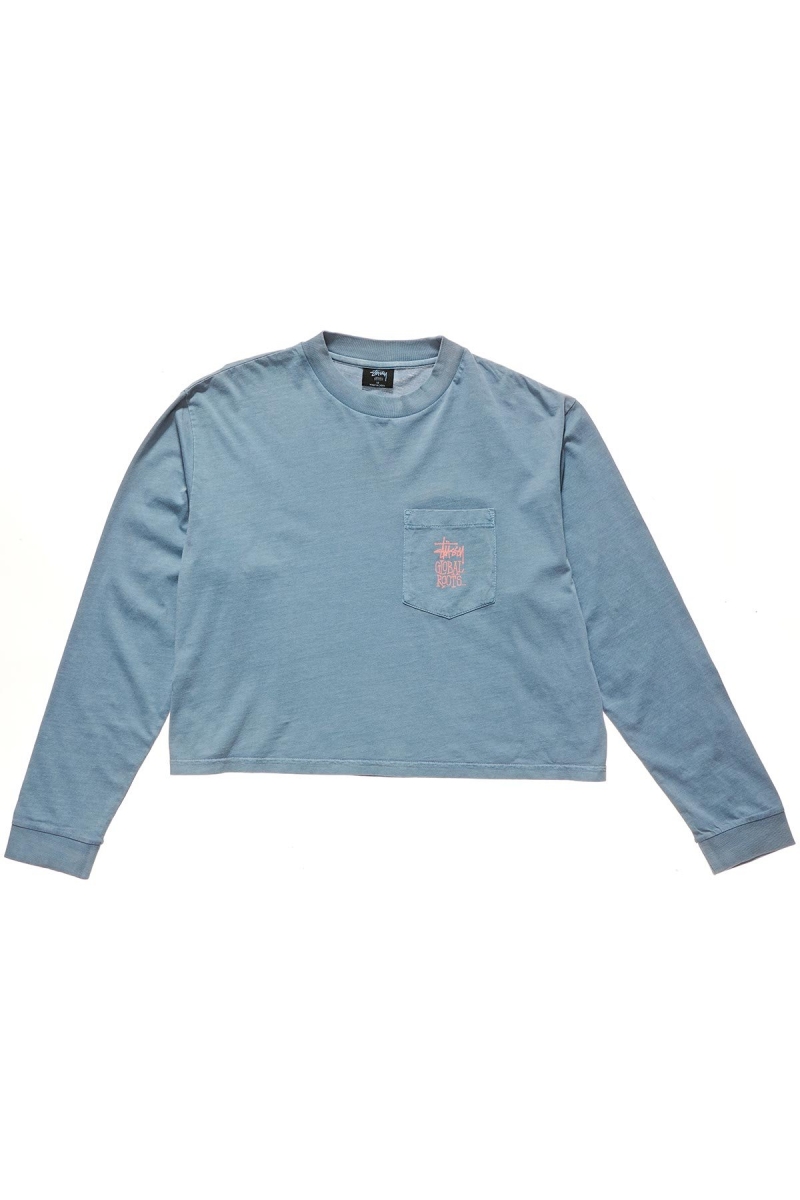 Blue Stussy Graffiti Pigment LS Boxy Women\'s Sweatshirts | USA000922