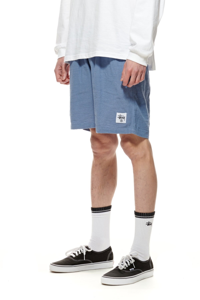 Blue Stussy Grid Seersucker Beach Men's Shorts | USA000645