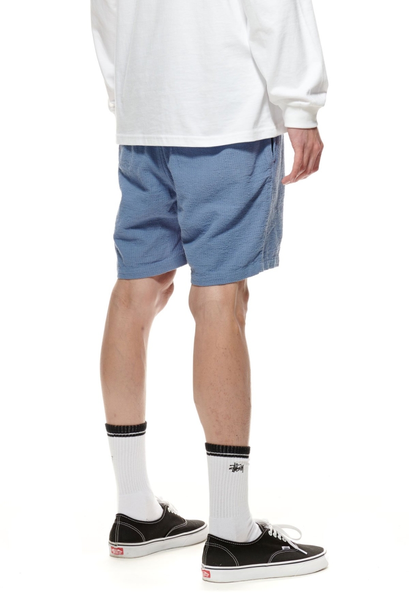 Blue Stussy Grid Seersucker Beach Men's Shorts | USA000645