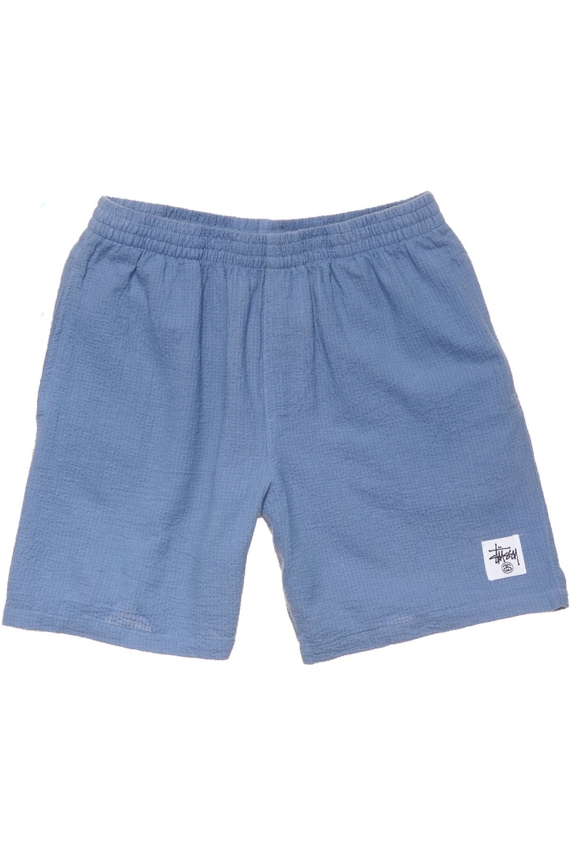 Blue Stussy Grid Seersucker Beach Men\'s Shorts | USA000645