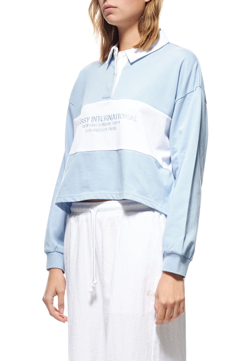 Blue Stussy INT. Panelled Rugby Women's Sweatshirts | USA000929