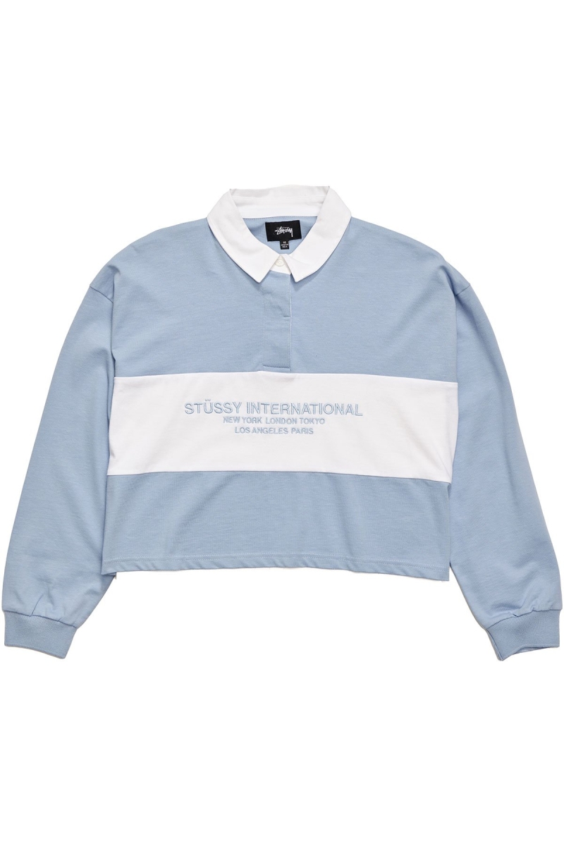 Blue Stussy INT. Panelled Rugby Women\'s Sweatshirts | USA000929