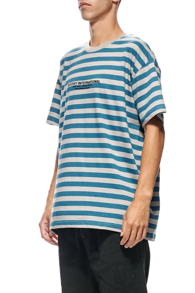 Blue Stussy International Stripe SS Men's T Shirts | USA000226