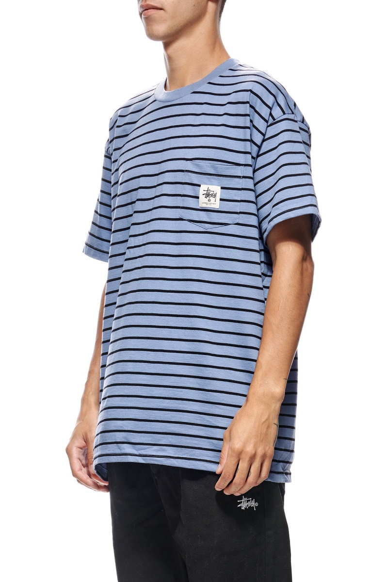 Blue Stussy Kalorama Stripe SS Men's T Shirts | USA000230