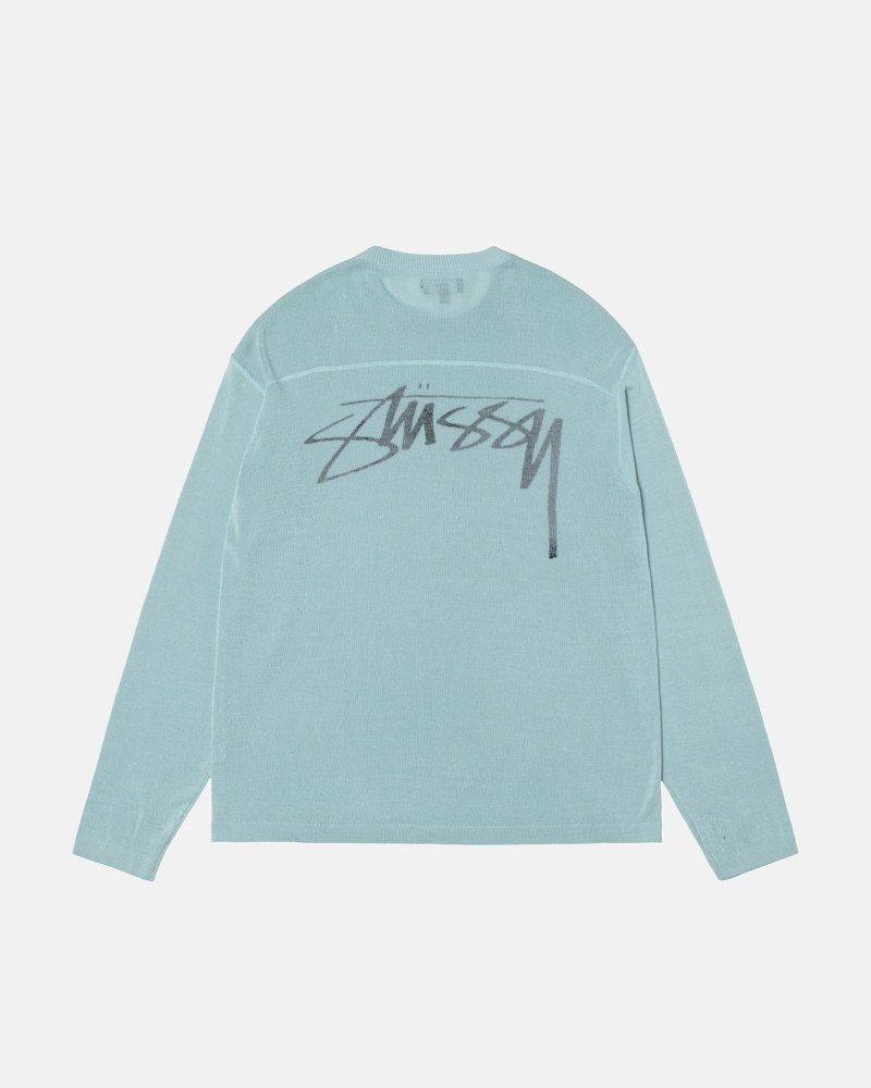 Blue Stussy Lightweight Football Crew Men\'s Knit Sweater | USA000534