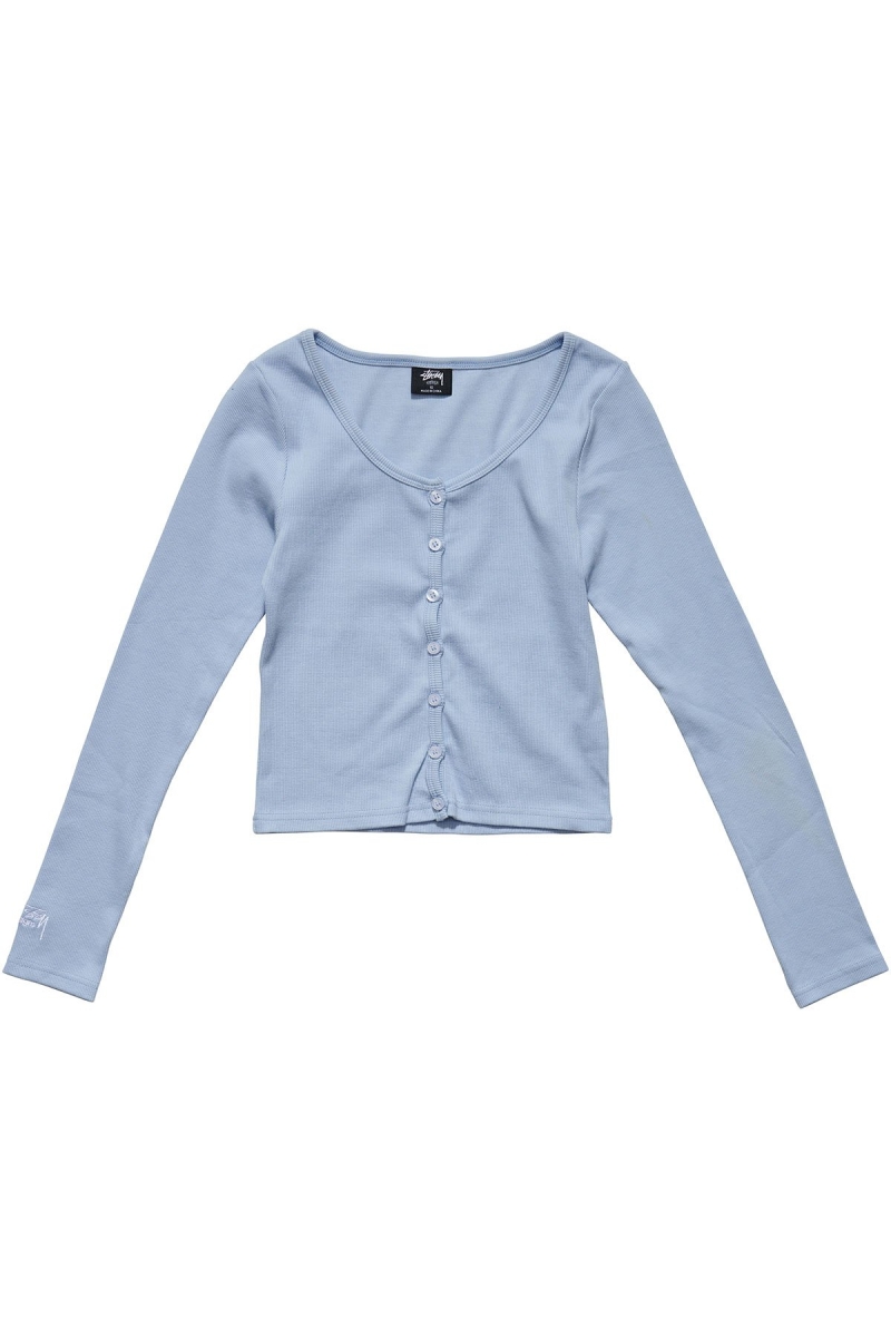 Blue Stussy Mission Rib Button Through Women\'s Sweatshirts | USA000941