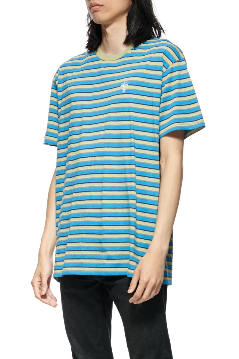 Blue Stussy Morning Stripe SS Men's T Shirts | USA000247