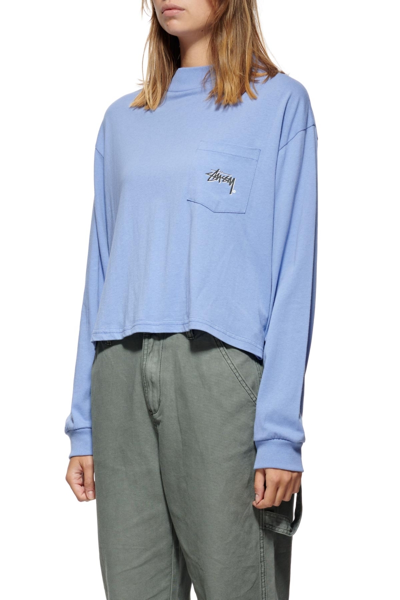 Blue Stussy Stock Mock Neck LS Women's Sweatshirts | USA000956