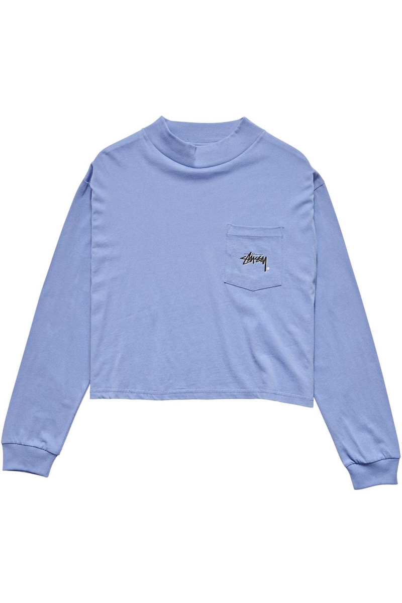 Blue Stussy Stock Mock Neck LS Women\'s Sweatshirts | USA000956