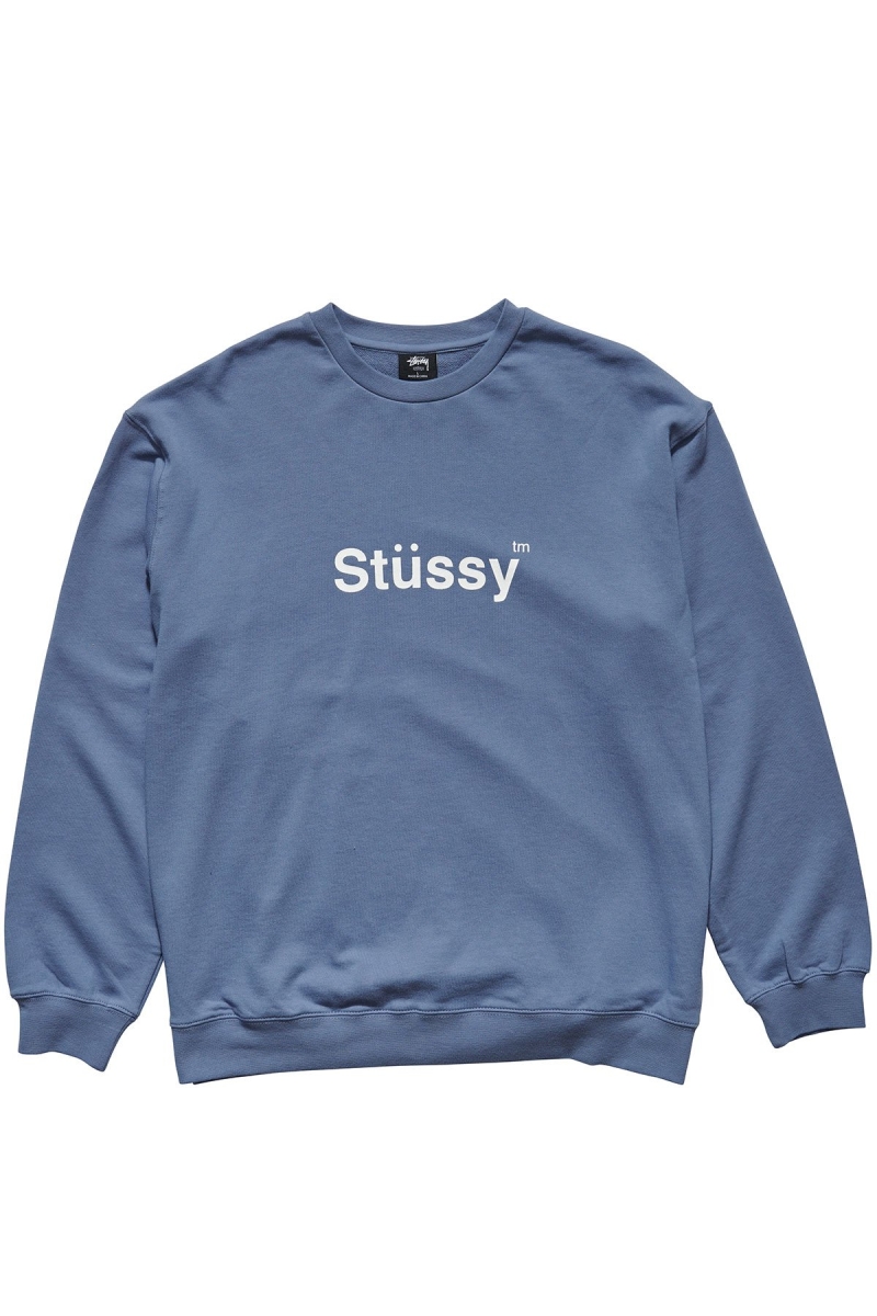 Blue Stussy Text Crew Men\'s Sweaters | USA000856