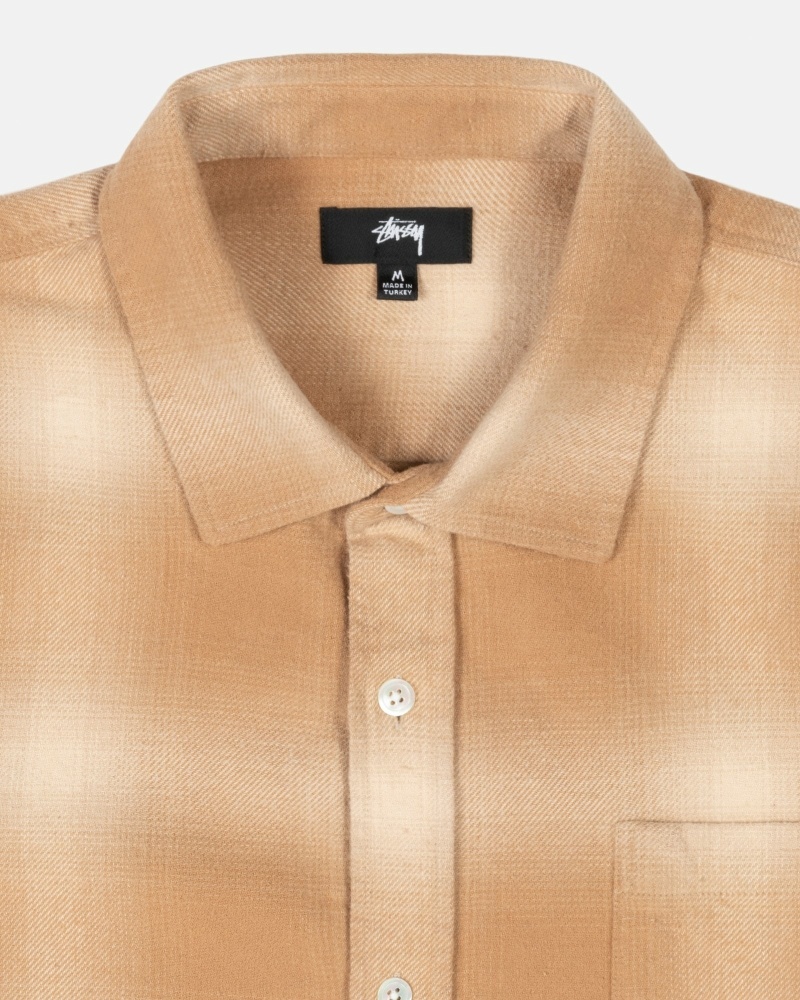 Brown Stussy Bay Plaid Men's Shirts | USA000295