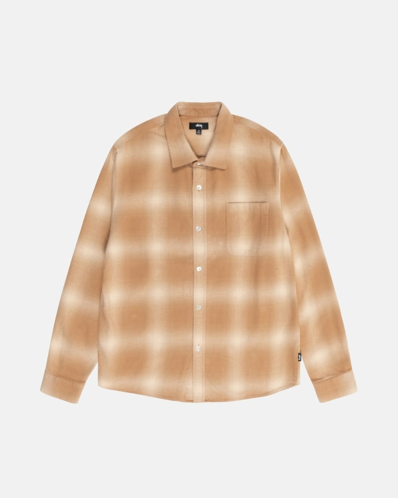 Brown Stussy Bay Plaid Men\'s Shirts | USA000295