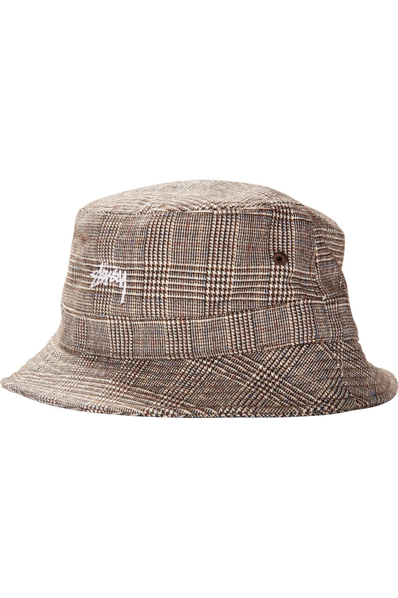 Brown Stussy Glen Plaid Bucket Women\'s Hats | USA000436