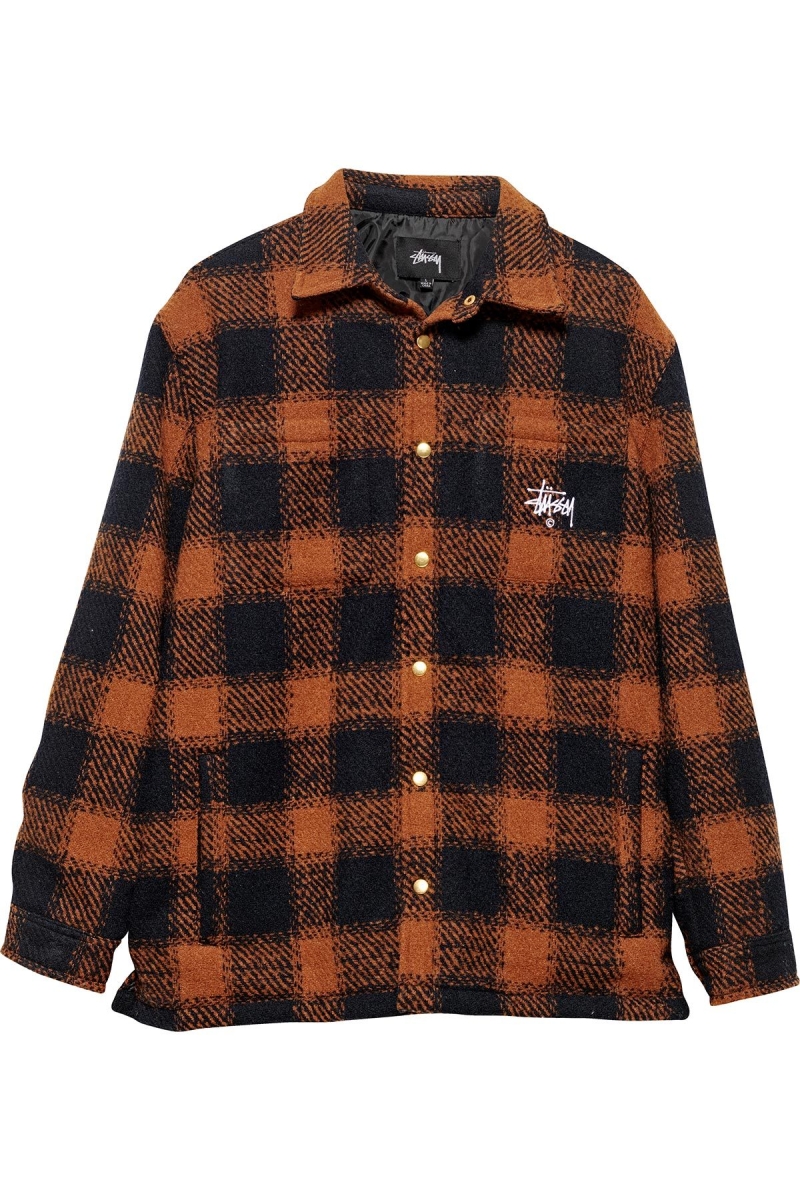 Brown Stussy Kyneton Check Overshirt Men\'s Jackets | USA000350