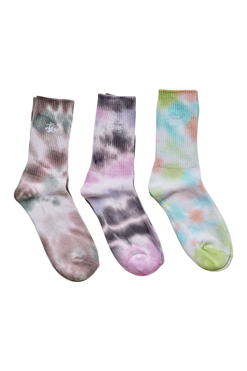 Brown Stussy Rib Tie dye 3PK Women\'s Socks | USA000742