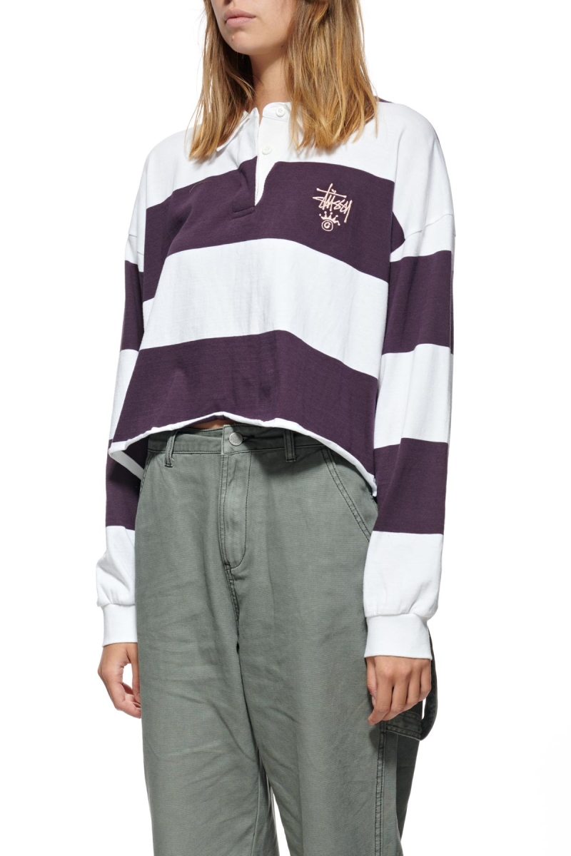 Dark Purple Stussy Monaco Stripe Rugby Women's Shirts | USA000325