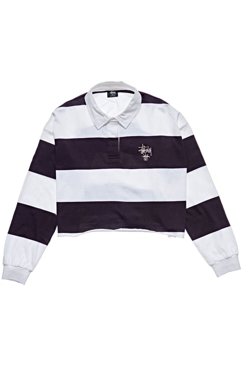 Dark Purple Stussy Monaco Stripe Rugby Women\'s Sweatshirts | USA000943