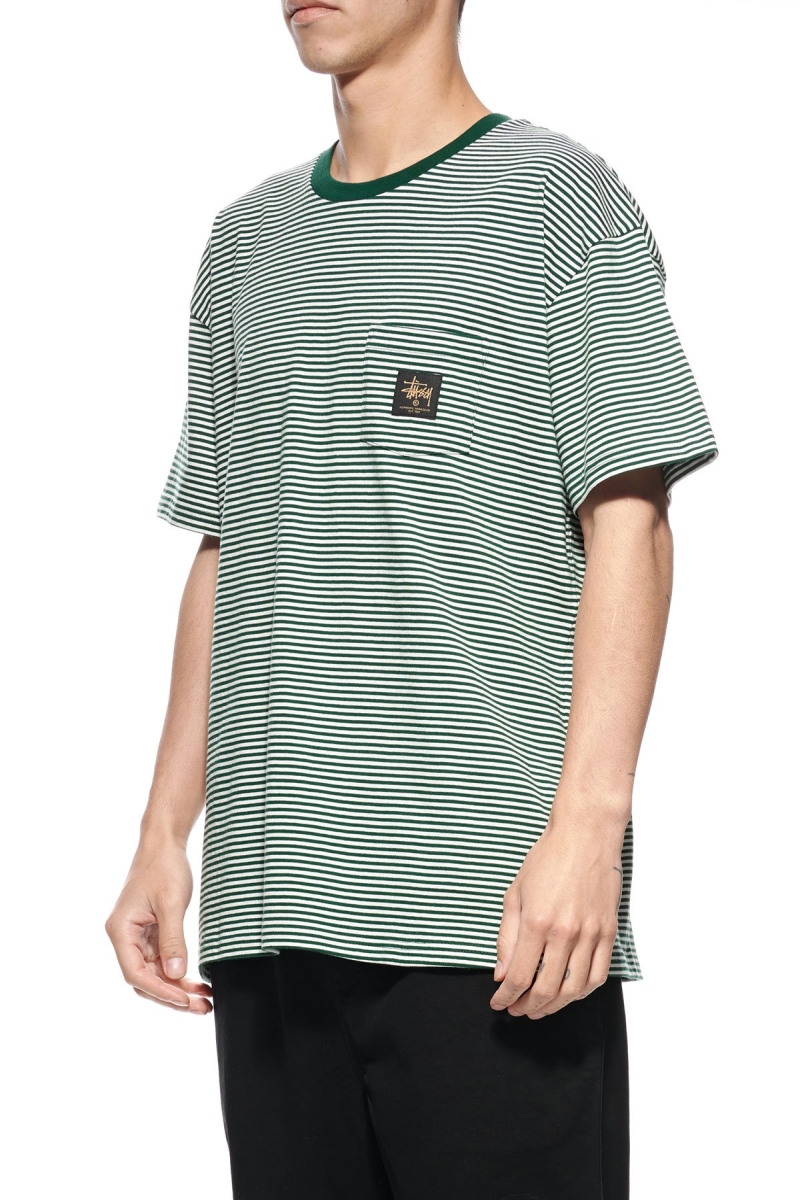 Green Stussy Authentic Yarn Dye SS Pocket Men's T Shirts | USA000097