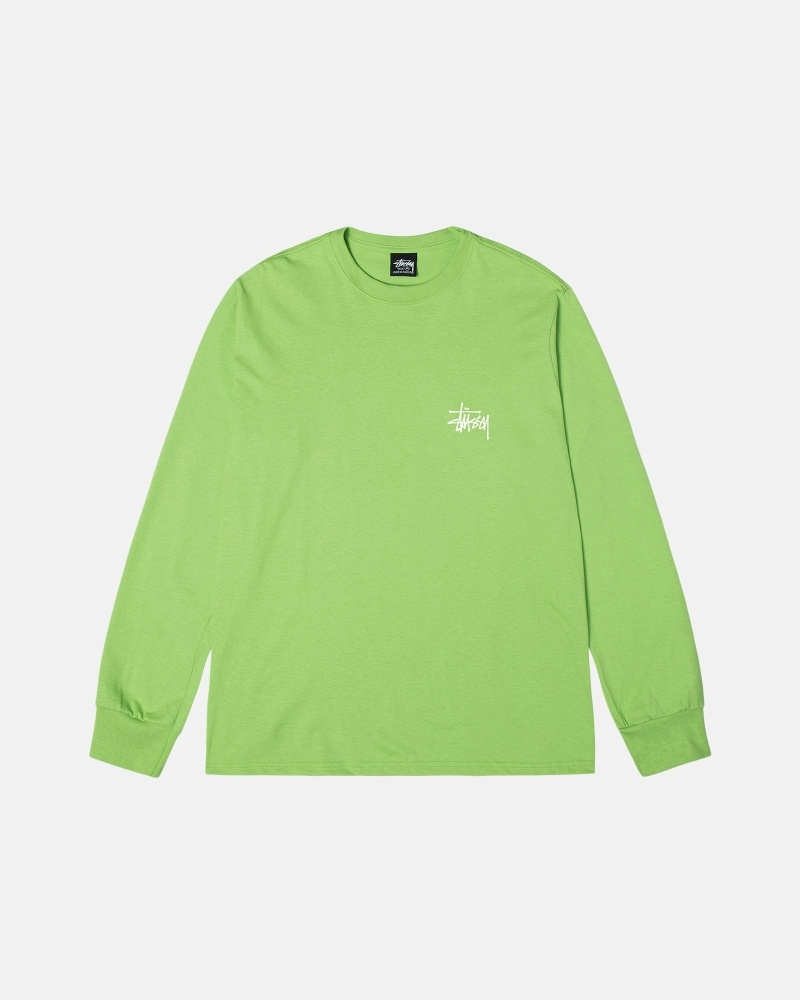 Green Stussy Basic Ls Men's T Shirts | USA000098