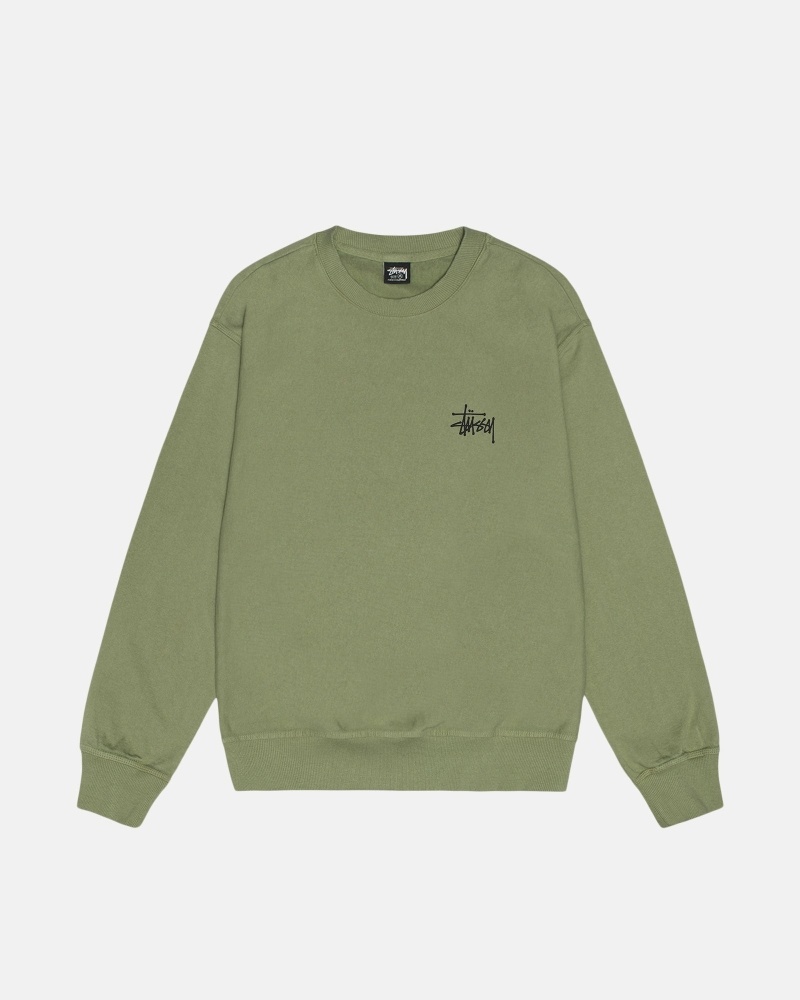 Green Stussy Basic Pigment Dyed Crew Men's Hoodies | USA000003