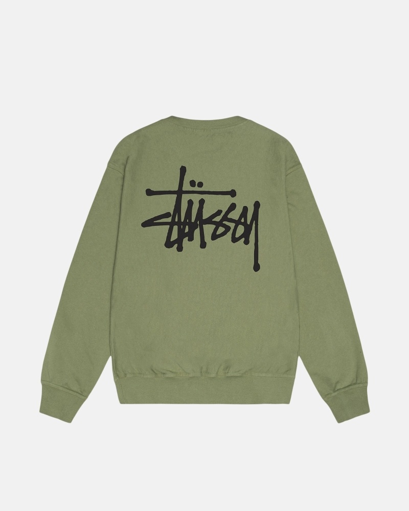 Green Stussy Basic Pigment Dyed Crew Men\'s Hoodies | USA000003