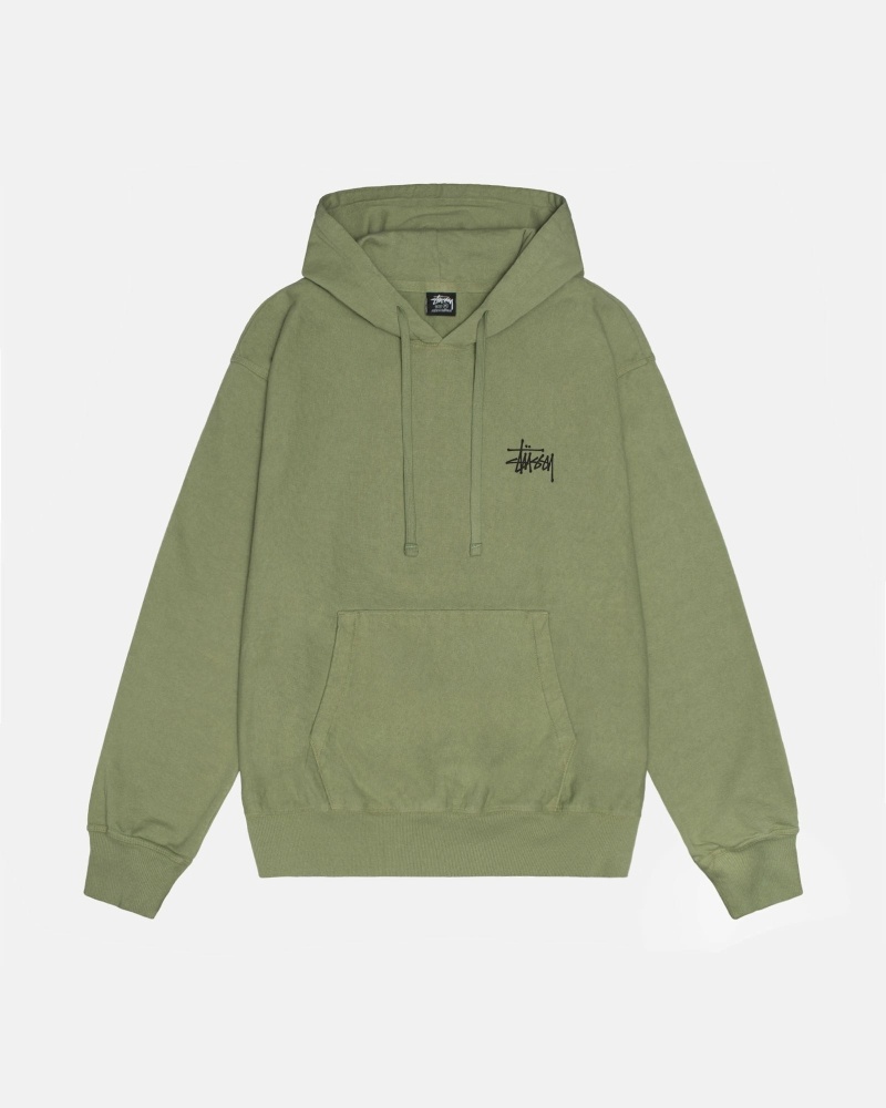 Green Stussy Basic Pigment Dyed Men's Hoodies | USA000013