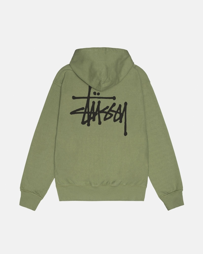 Green Stussy Basic Pigment Dyed Men\'s Hoodies | USA000013