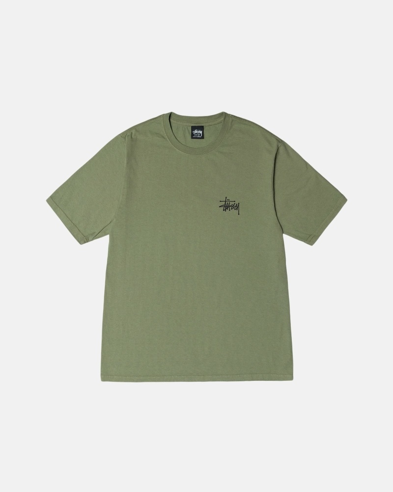 Green Stussy Basic Pigment Dyed Men's T Shirts | USA000107