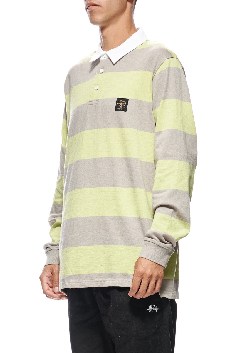 Green Stussy Block Stripe LS Rugby Men's Shirts | USA000297