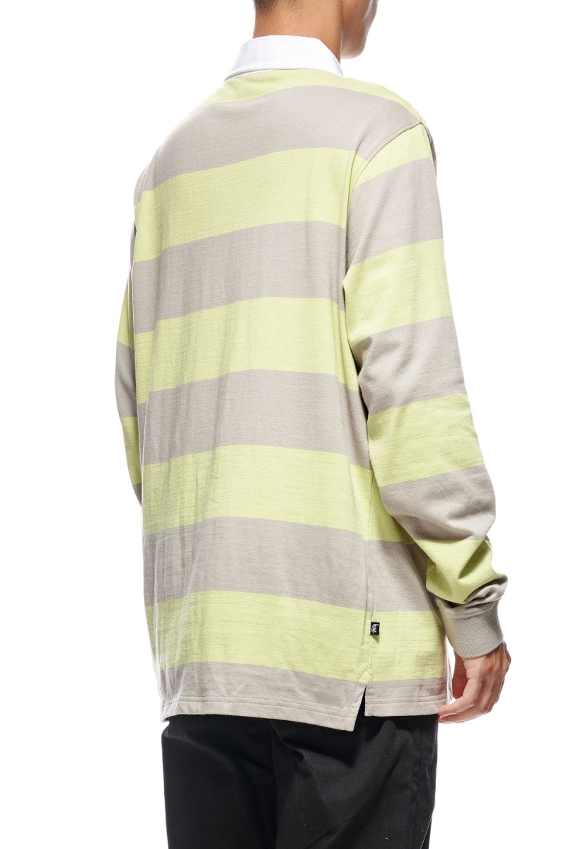 Green Stussy Block Stripe LS Rugby Men's Shirts | USA000297