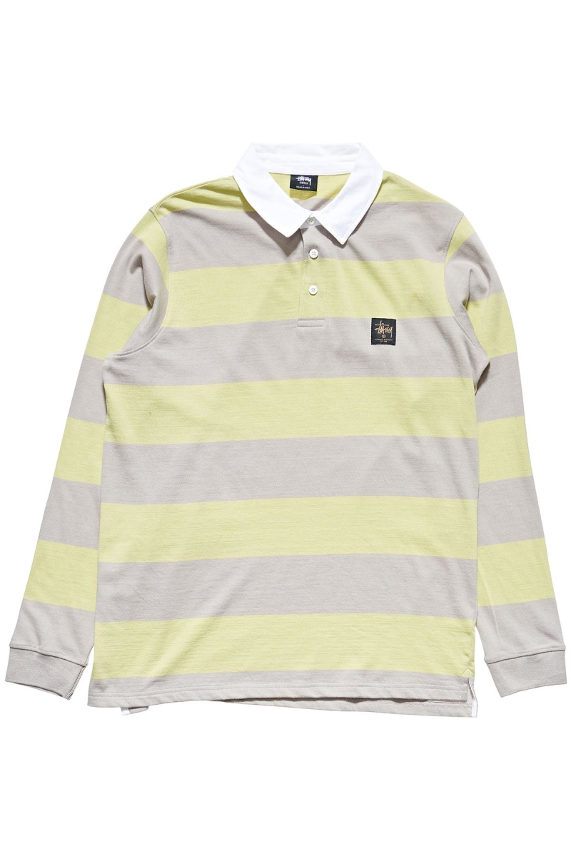 Green Stussy Block Stripe LS Rugby Men\'s Shirts | USA000297