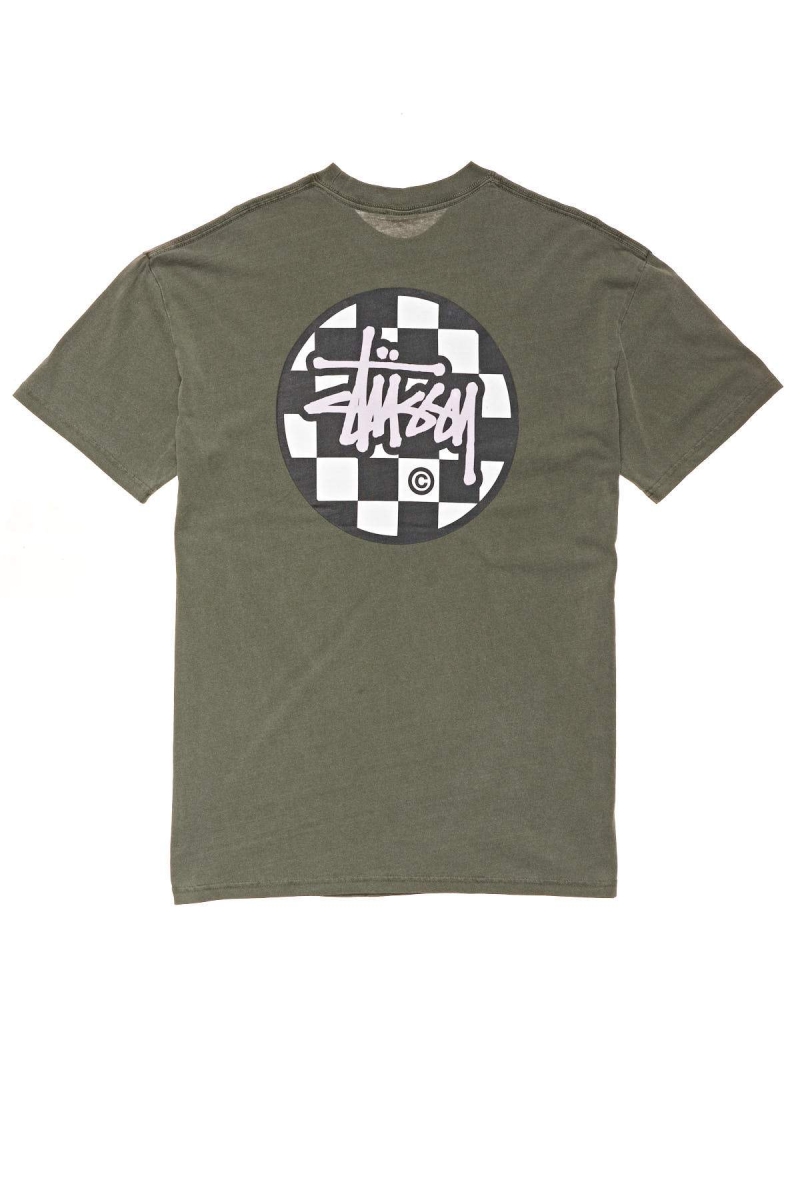 Green Stussy Chequer Dot SS Men's T Shirts | USA000120