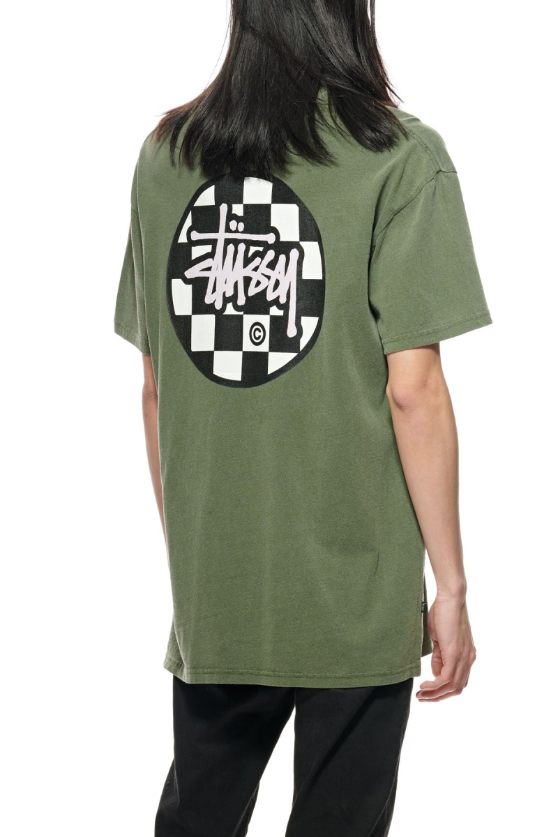 Green Stussy Chequer Dot SS Men's T Shirts | USA000120