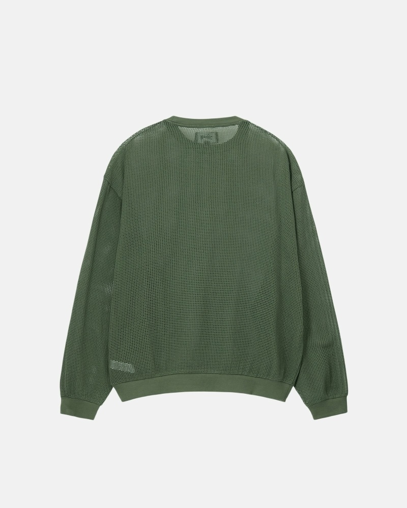 Green Stussy Cotton Mesh LS Crew Men's T Shirts | USA000141