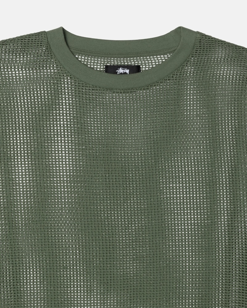 Green Stussy Cotton Mesh LS Crew Men's T Shirts | USA000141