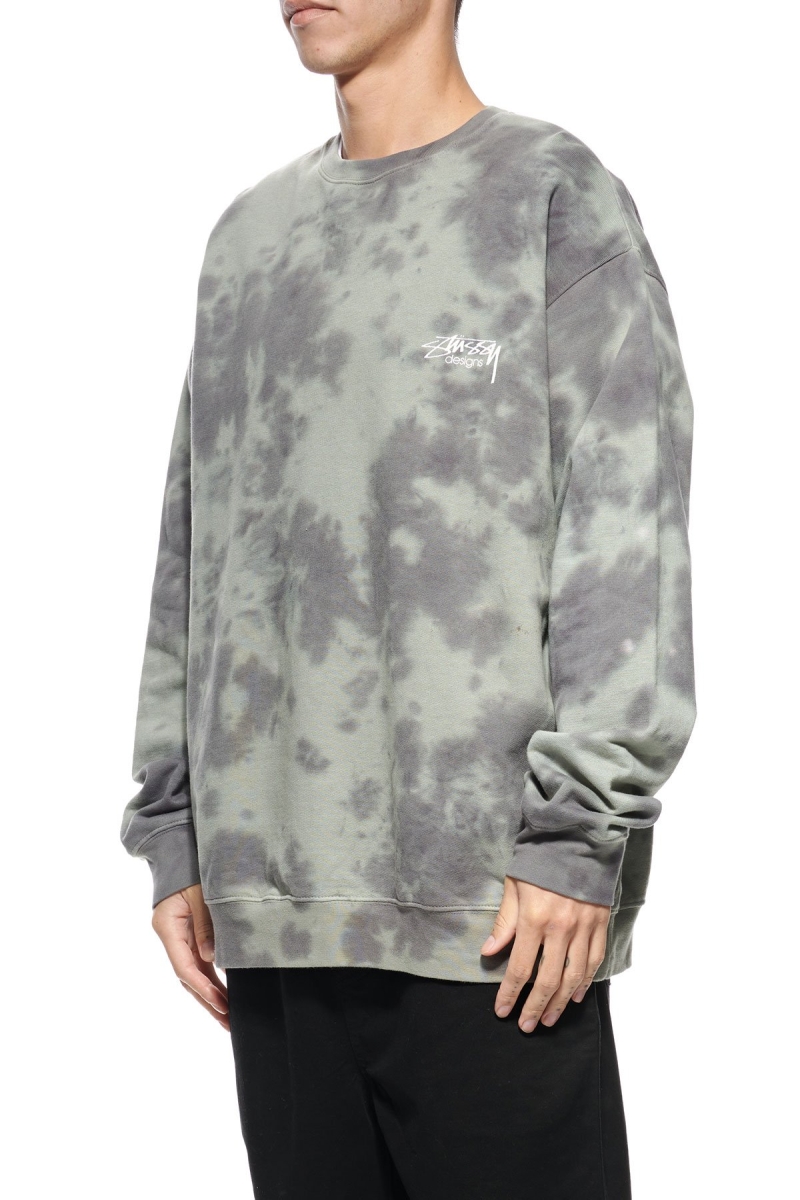 Green Stussy Designs Tie Dye Crew Men's Sweaters | USA000834