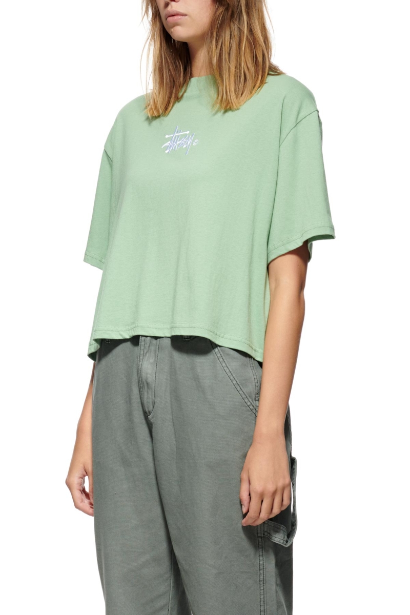 Green Stussy Graffiti Boxy Women's T Shirts | USA000175