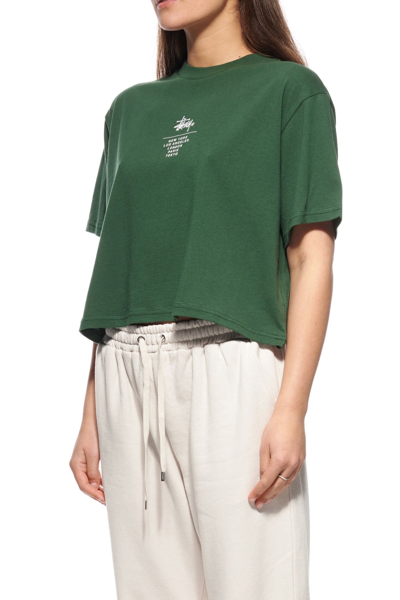 Green Stussy Graffiti Boxy Women's T Shirts | USA000177